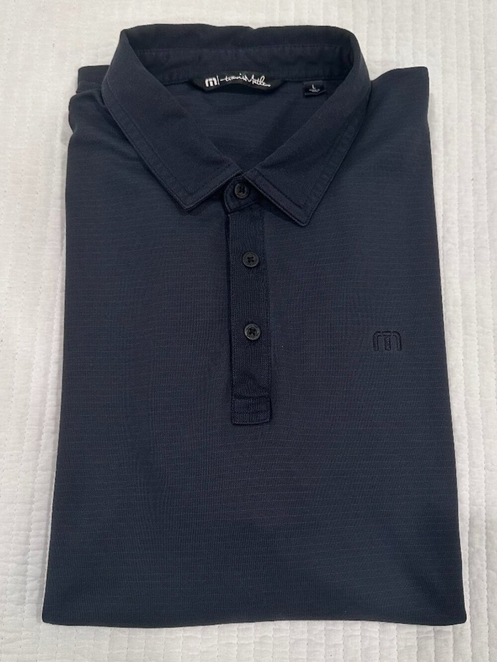 TravisMathew Mens Black Micro Stripe Pima Cotton Polo in Large